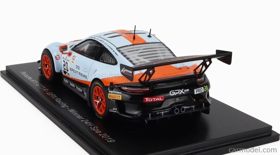 Iskrový model Porsche 911 991 Gt3 R 4.0l Flat-6 Team Gpx Racing N 20 Winner 24h Spa 2019 Richard Lietz - Michael Christensen - Kevin Estre 1:43 Svetlomodrá Oranžová Čierna