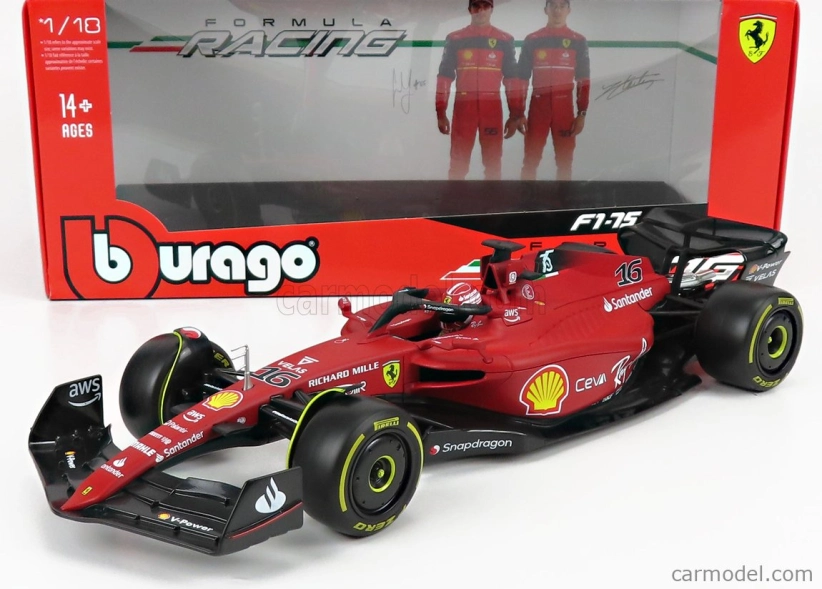 Bburago Ferrari F1-75 Scuderia Ferrari N 16 Season 2022 Charles Leclerc 1:18, červená