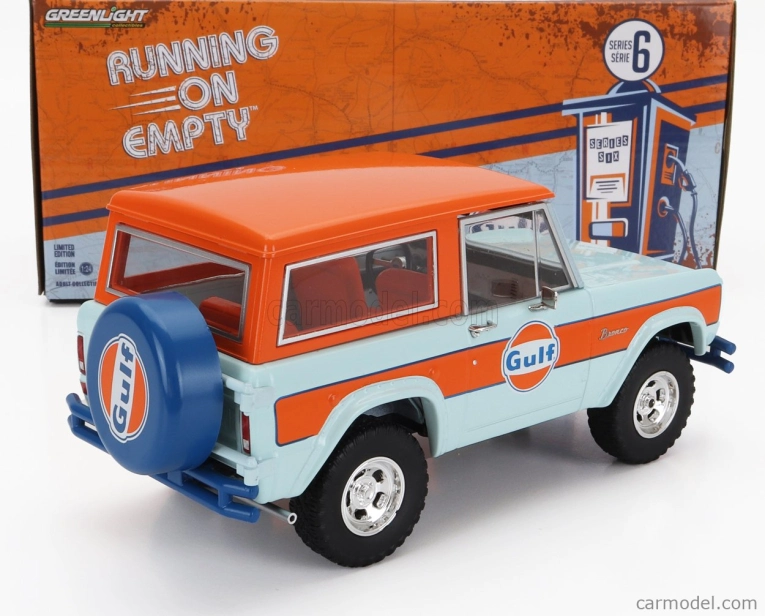 Greenlight Ford usa Bronco Open Gulf 1966 1:24 Svetlo modrá oranžová