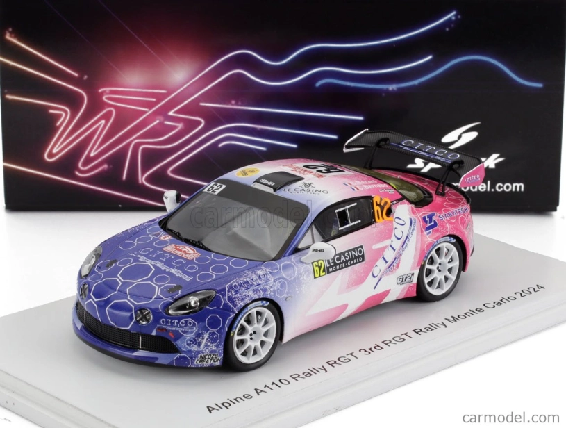 Spark-model Renault Alpine A110 Rgt Team Code Racing Development N 62 Rgt Rally Montecarlo 2024 Christophe Berard - Christophe Bernabo 1:43 Modrá Biela Ružová