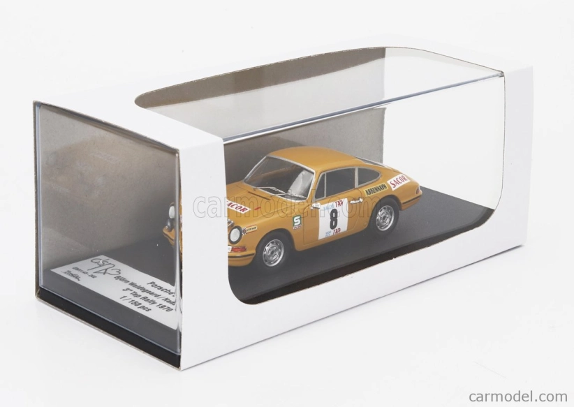Trofeu Porsche 911s Coupe (nočná verzia) N 8 3rd Rally Tap 1970 Bjorn Waldegaard - Hans Thorszelius 1:43 Žltá