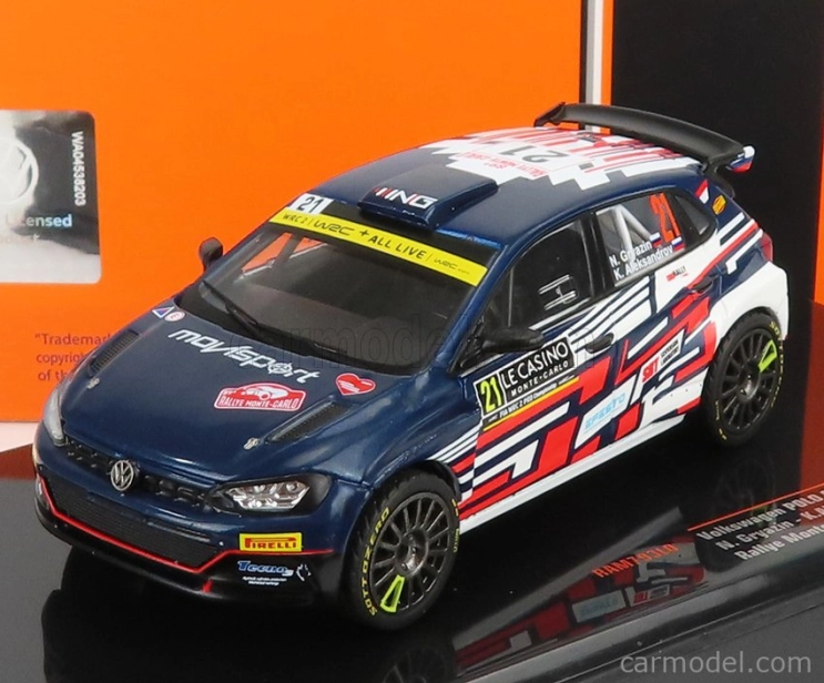 Ixo-models Volkswagen Polo Gti R5 N 21 Rally Montecarlo 2021 N.gryazin - K.aleksandrov 1:43 Modrá Biela Červená