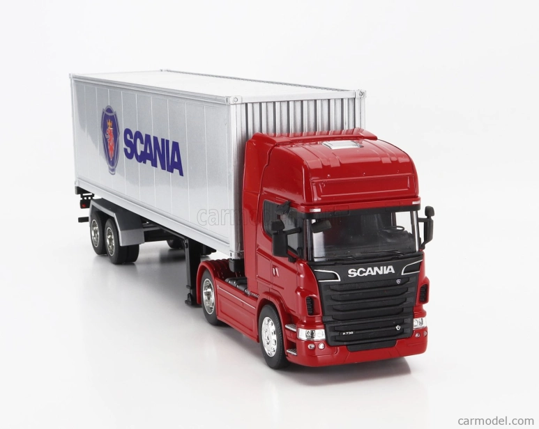 Welly Scania R730 V8 Truck Cassonato 2015 1:32 Červená strieborná