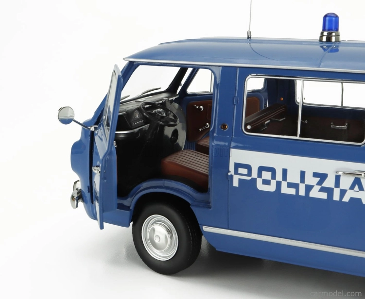 Mitica-diecast Fiat Fiat 850 Familiare Polizia 1970 – Interno Brown 1:18 Světle Modrá