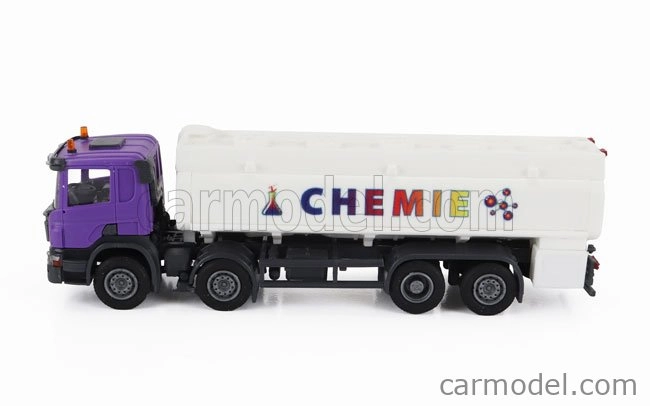 Brekina plast Scania P124.860 Cisterna Chemie 3-assi 1988 1:87 Biela fialová