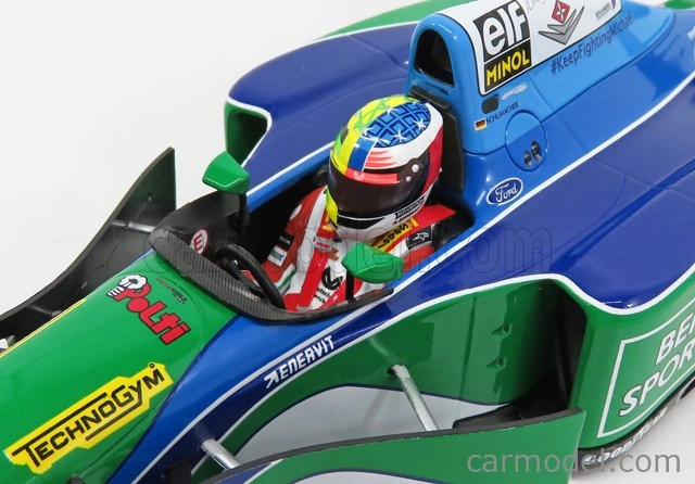 Minichamps Benetton F1 B194 Ford Mild Seven (auto Michaela Schumachera 1994 majstra sveta) Demonštračná jazda Gp Belgium Spa 2017 Mick Schumacher 1:18 Modrozelená