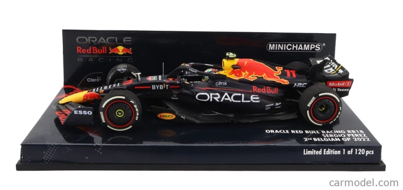 Minichamps Red bull F1 Rb18 Team Oracle Red Bull Racing N 11 2nd Belgium Gp 2022 Sergio Perez 1:43 Matná modrá žltá červená