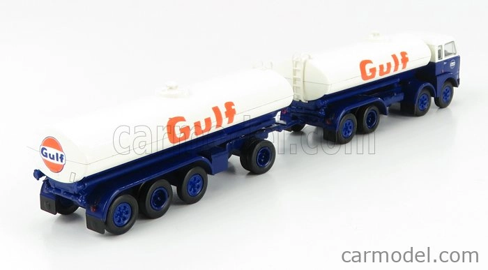 Brekina plast Fiat 690 Millepiedi Tanker Truck Gulf 1960 1:87 Modrá biela