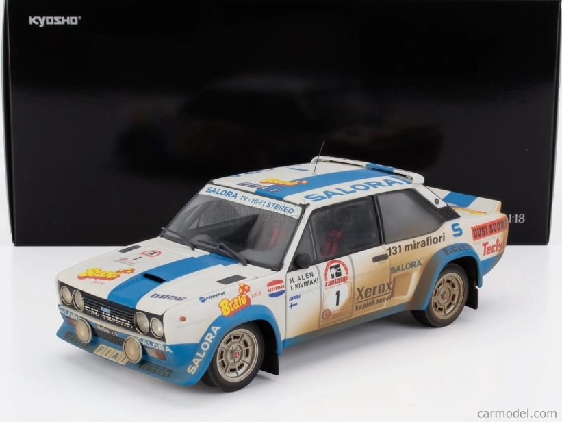 Kyosho Fiat 131 Abarth (špinavá a nočná verzia) N 1 Winner Rally 1000 Lakes 1980 Markku Alen - Ilkka Kivimaki 1:18 White Light Blue