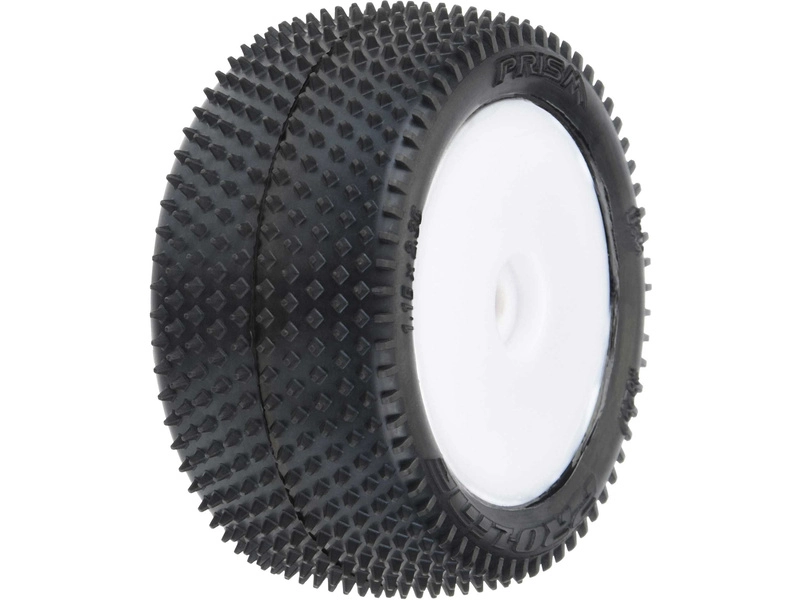 Pro-Line kolo 1:18, pneu Prism Carpet zadní, disk H8 bílý (2) (Losi Mini-B)