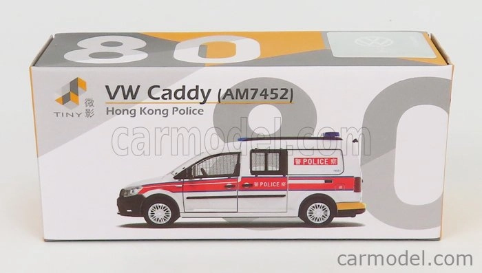 Drobné hračky Volkswagen Caddy Van Police 2020 1:64 bielo-červená