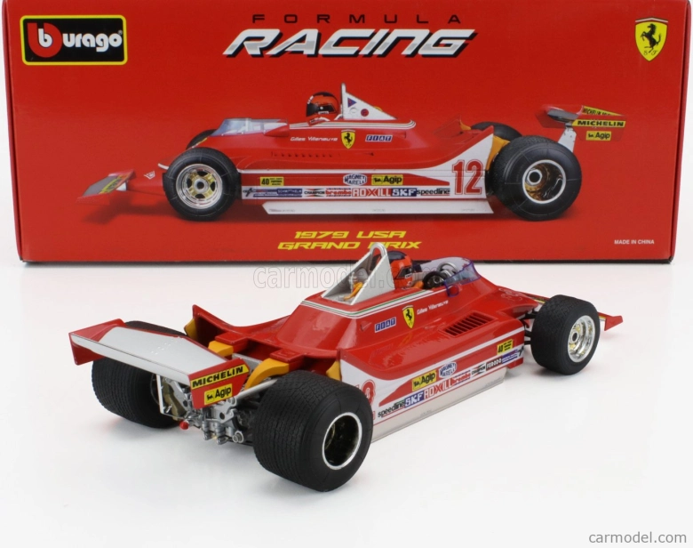 Bburago Ferrari F1  312t4 N 12 Winner Watkins Glen Gp Usa (with Pilot Figure And Rain Wheels) 1979 Gilles Villeneuve 1:18 Red