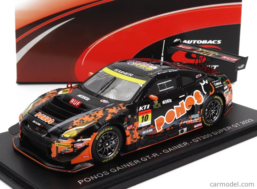 Spark-model Nissan Gt-r Nismo Team Ponos Gainer N 10 Gt300 Class Super Gt 2023 H.yasuda - R.okusa 1:43 Black Orange