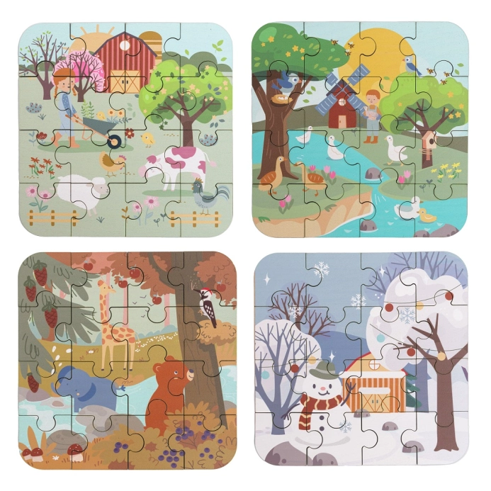 2Kids Toys Puzzle v dřevěné krabici Čtyři roční období - poškozený obal