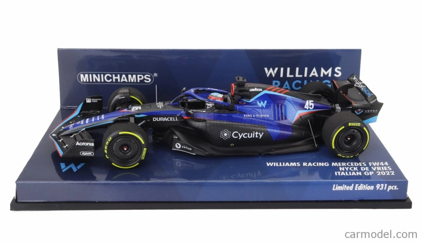 Minichamps Williams F1 Fw44 Team Williams Racing N 45 Italy Gp 2022 Nyck De Vries 1:43 Modrá