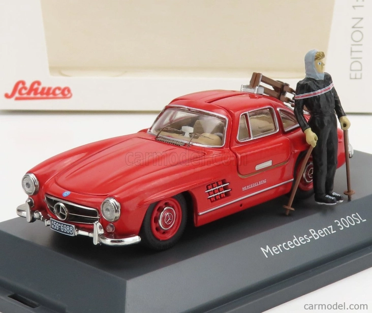 Schuco Mercedes benz 300sl Coupe Gullwing (w198) 1954 - Con Sci - With Figure And Ski 1:43 Red