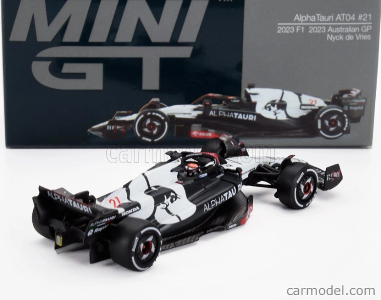 Mini-gt Alpha tauri F1 At04 Team Alpha Tauri N 21 Australian Gp 2023 Nyck De Vries 1:64 Modrá biela