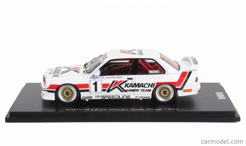 Spark-model BMW 3-series M3 E30 N 1 Macau Guia Race 1989 Altfrid Heger 1:43 Bílá Červená