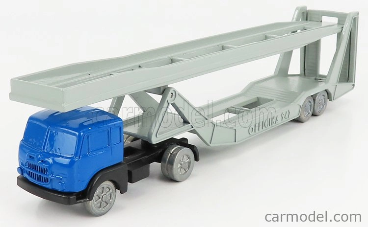 Officina-942 Fiat 682 T2 Truck Bisarca Car Transporter 1955 1:76 Modrá strieborná
