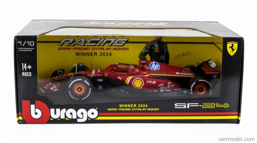 Bburago Ferrari F1 Sf-24 Team Scuderia Ferrari N 16 Winner Italy Monza Gp 2024 Charles Leclerc 1:18 červená biela čierna