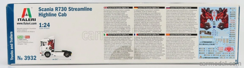 Italeri Scania R730 Tractor Truck Streamline Highline 2-assi 2011 1:24