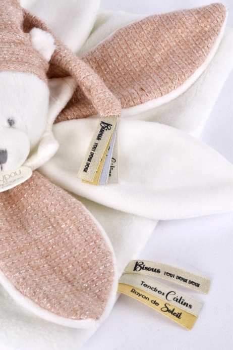 Doudou Darčeková sada Plyšový maznáčik medvedík s čiapočkou 25 cm ružový