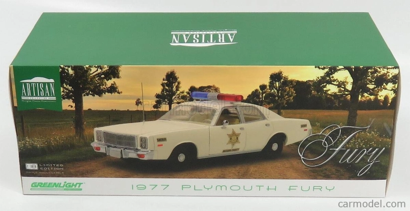 Greenlight Plymouth Fury Hazzard Police Rosco Patrol Car 1977 1:18 Bílá