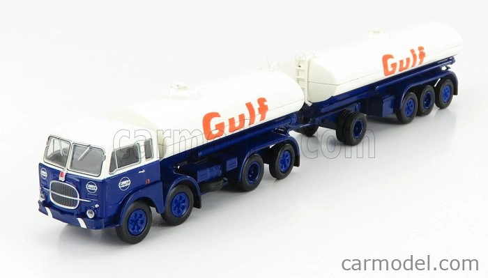 Brekina plast Fiat 690 Millepiedi Tanker Truck Gulf 1960 1:87 Modrá biela