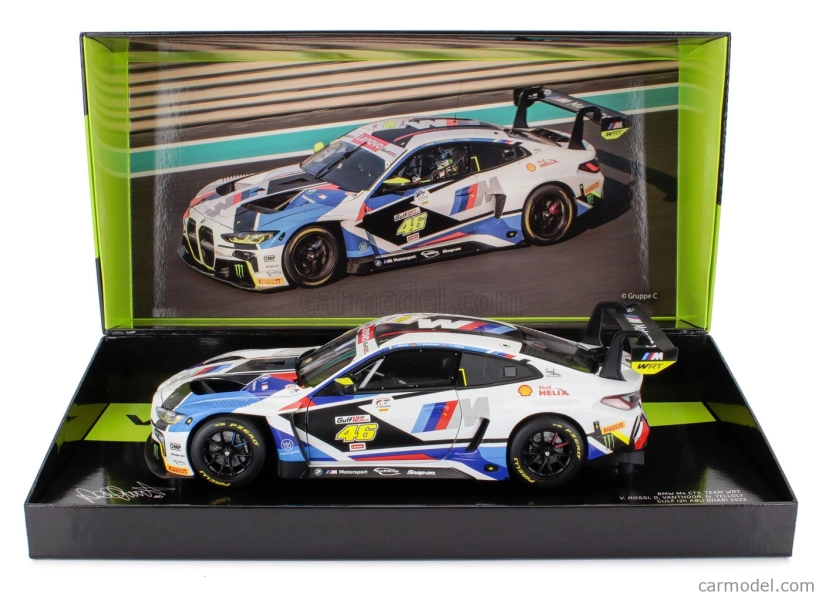Minichamps BMW 4-series M4 Gt3 Team Wrt N 46 Gulf 12h Abu Dhabi 2023 Valentino Rossi - Nick Yelloy - Dries Vanthoor 1:18 Bílá Černá Modrá