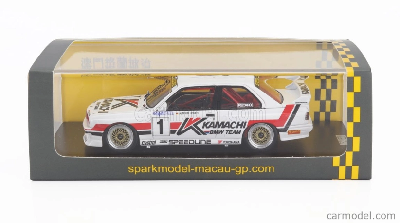 Spark-model BMW 3-series M3 E30 N 1 Macau Guia Race 1989 Altfrid Heger 1:43 Bílá Červená