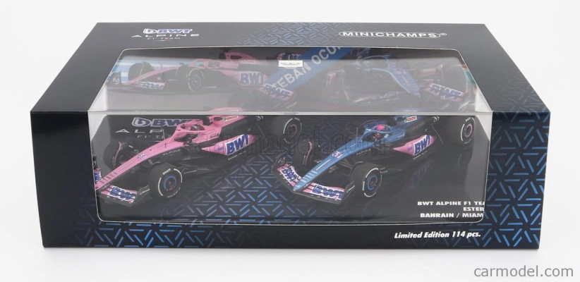 Minichamps Renault Set 2x F1 A523 Team Bwt Alpine N 31 8th Miami Gp 2023 + N 31 Bahrain Gp 2023 Esteban Ocon 1:43 Modrá čierna ružová
