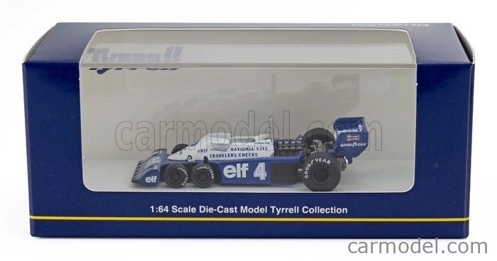 Kyosho Tyrrell F1 P34 Elf 6 Wheeler N 4 Sezóna 1977 Patrick Depailler 1:64 Modrá biela