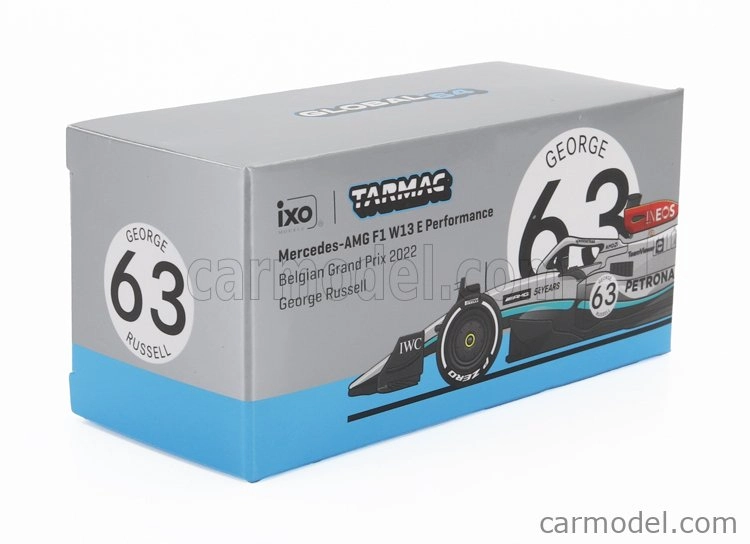 Tarmac Mercedes gp F1 W13e Team Mercedes-amg Petronas F1 N 63 4th Belgium Gp 2022 George Russell 1:64 Stříbrná Zelená