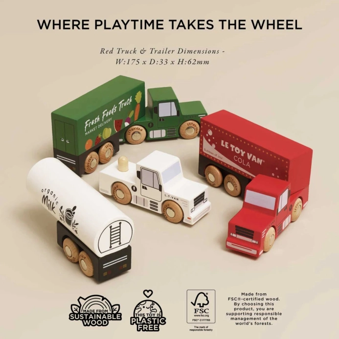 Le Toy Van Set dřevěných nákladních aut s přívěsy