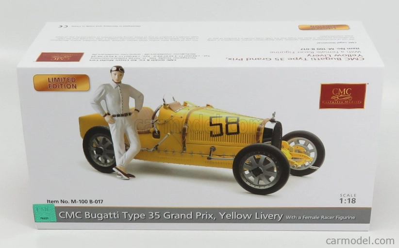 Cmc Bugatti T35 N 58 With Driver Figure 1924 1:18 Žlutá