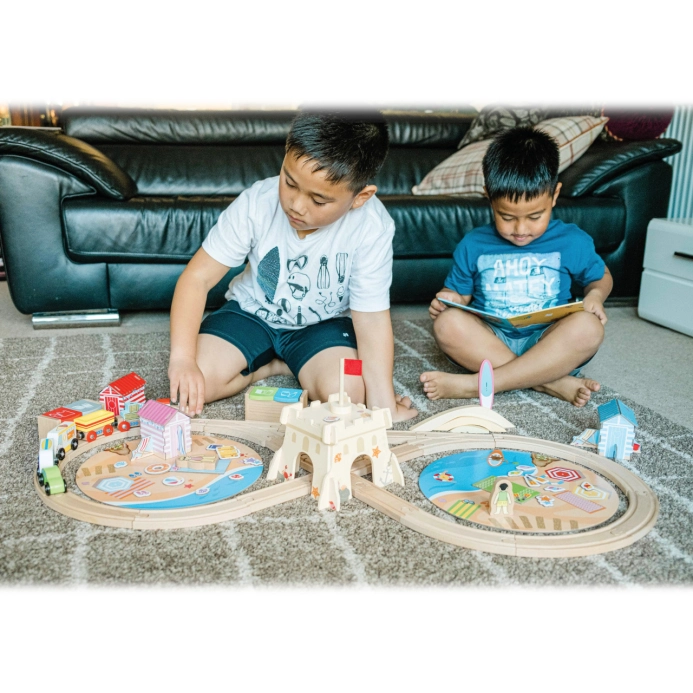 Bigjigs Rail Drevené vláčikové koľaje Čistenie pobrežia 70 kusov