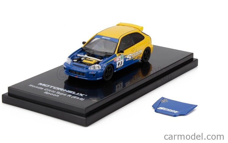 Motorhelix Honda Civic Ek9 Type R Spoon N 95 Racing 1999 1:64 Modrá Žlutá