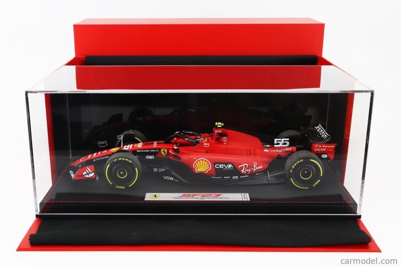 Bbr-models Ferrari F1 Sf-23 Team Scuderia Ferrari N 55 Belgium Spa Gp 2023 Carlos Sainz - Con Vetrina - With Showcase 1:18 Červená Černá