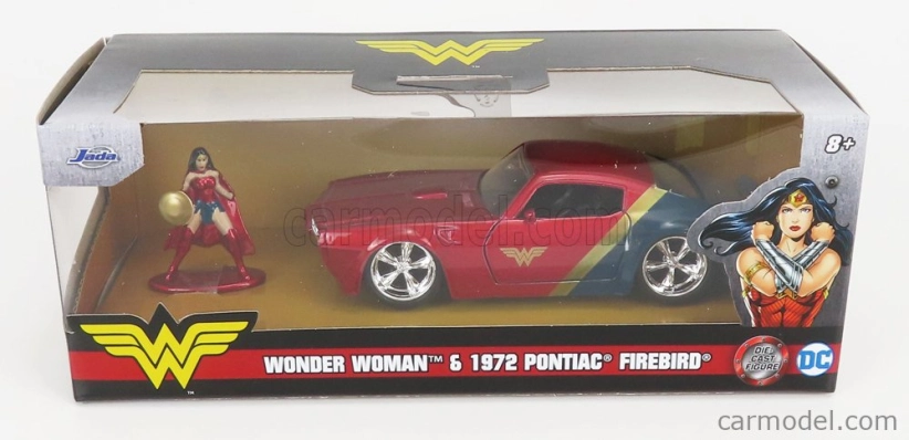Jada Pontiac Firebird With Wonder Woman Figure 1972 1:32 Červená Modrá