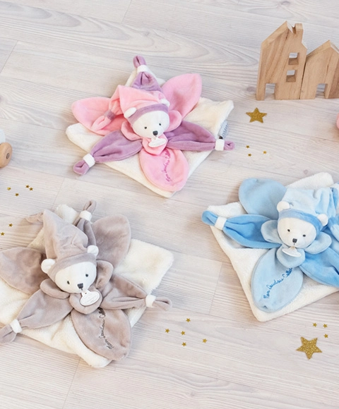 Doudou Dárková sada - plyšový usínáček růžový medvídek 24 cm