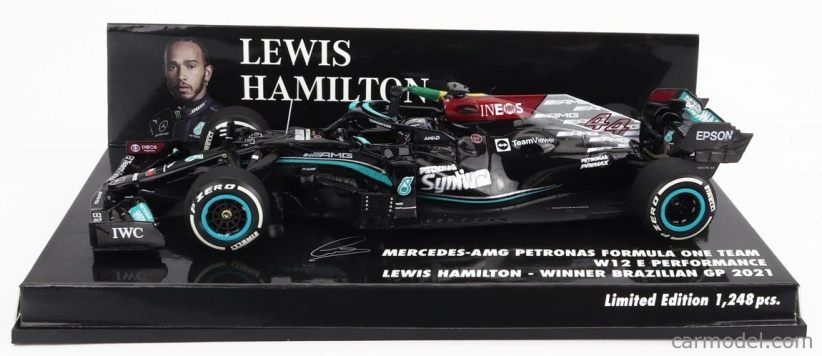 Minichamps Mercedes gp F1 W12 Mercedes M12 Eq Power+ Team Amg Petronas Motorsport Formula One N 44 Winner Brazilian Gp (with Flag) 2021 Lewis Hamilton 1:43 Black Green
