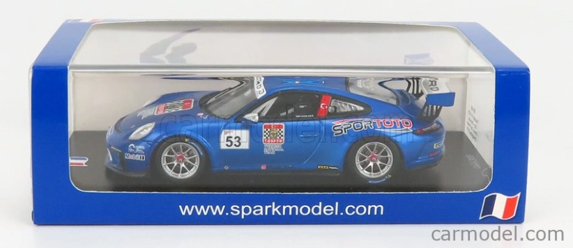 Spark-model Porsche 911 991 N 53 Porsche Carrera Cup France Champion 2018 A.guven 1:43 Blue