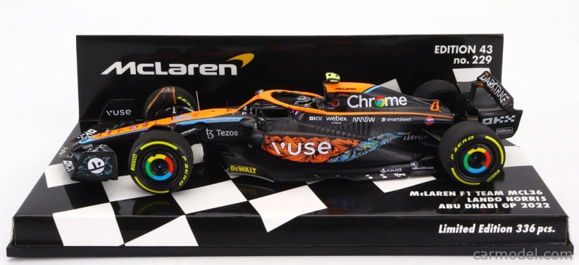 Minichamps Mclaren F1 Mcl36 Mercedes Team Mclaren N 4 Abu Dhabi Gp 2022 Lando Norris 1:43 Oranžová svetlo modrá