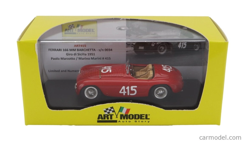 Art-model Ferrari 166mm Spider Barchetta N 415 Giro Di Sicilia 1951 Paolo Marzotto - Marino Marini 1:43 Červená