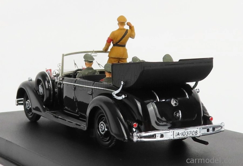 Rio-models Mercedes benz 770k Parade Cabriolet Open 1938 With Figures Adolf Hitler - Hermann Göring - Heinrich Himmler - Reinard Heydrich - Joseph Goebbels - Ss Driver Erich Kempka 1:43 Military Black