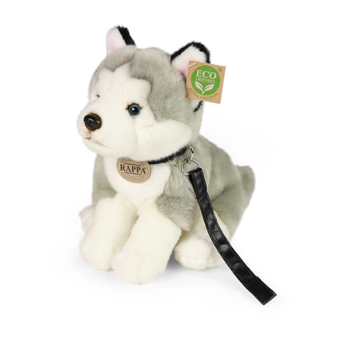 Rappa Plyšový pes husky sediaci s vôdzkou 28 cm ECO-FRIENDLY