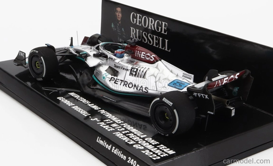 Minichamps Mercedes gp F1 W13e Team Mercedes-amg Petronas F1 N 63 3rd France Gp 2022 George Russell 1:43 Stříbrná Zelená