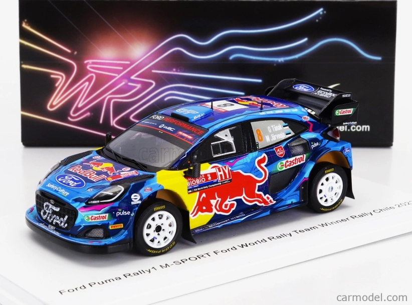 Spark-model Ford england Puma Rally1 Team Ford World Rally M-sport N 8 Winner Rally Chile 2023 Ott Tanak - Martin Jarveoja 1:43 Modrá Žlutá Červená