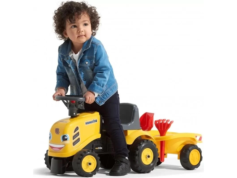FALK - Dětské odrážedlo Baby Komatsu s vlečkou, lopatkou a hrabičkami