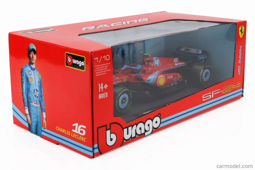 Bburago Ferrari F1  Sf-24 Team Scuderia Ferrari N 55 5th Miami Gp 2024 Carlos Sainz 1:18 Červená Černá Světle Modrá